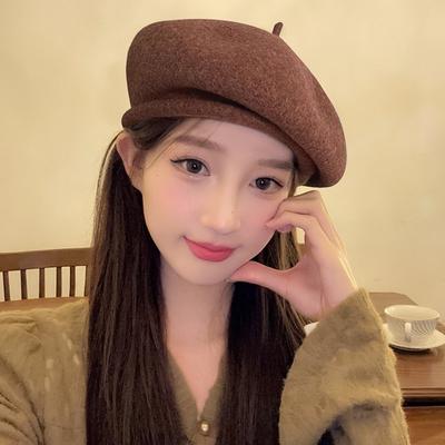 Elegant Wool Beret Cap Solid Color Soft British Top Hat Rolled Edge Winter Warm Fashion Fedoras