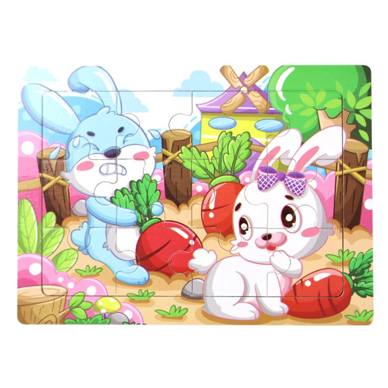 12 Wooden Puzzles, Educational Toys for Children, Early Education Cartoons, Animals, Traffic Cognition, Flat Wooden Puzzles