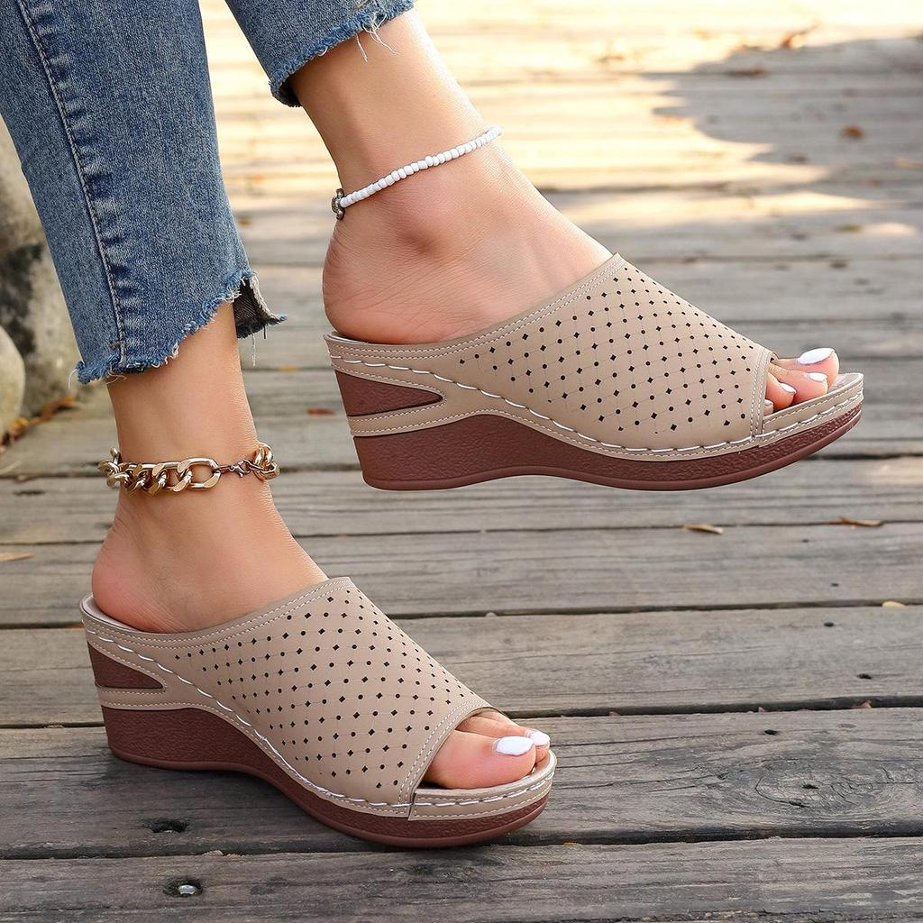 Women's Plus Size Wedge Heel Sandals - Breathable, Open-Toe, Thick Sole for Summer