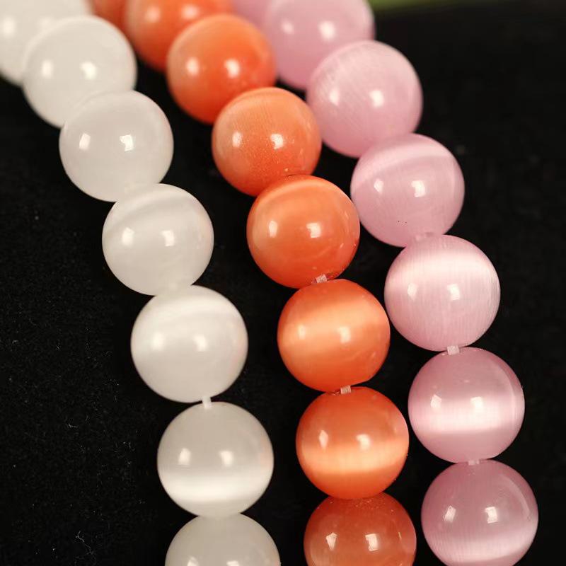 Rosa & Weiße Katzenaugen-Edelsteinperlen - DIY Handgefertigte Stränge für Armbänder
