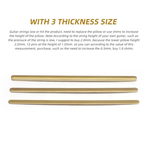 MAXCHEER 3-Piece Brass Saddle/Nut Height Adjustment Shim with Durable Gasket, 72x2.8mm, 3 Thicknesses: 0.5/1.0/2.0mm, Luthier Tool