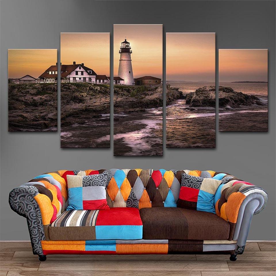 

5 панелей пейзаж сумеречный берег маяк холст картины постеры и принты настенные художественные фотографии гостиная домашний декор без рамки 20x35cm*2 20x45cm*2 20x55cm*1