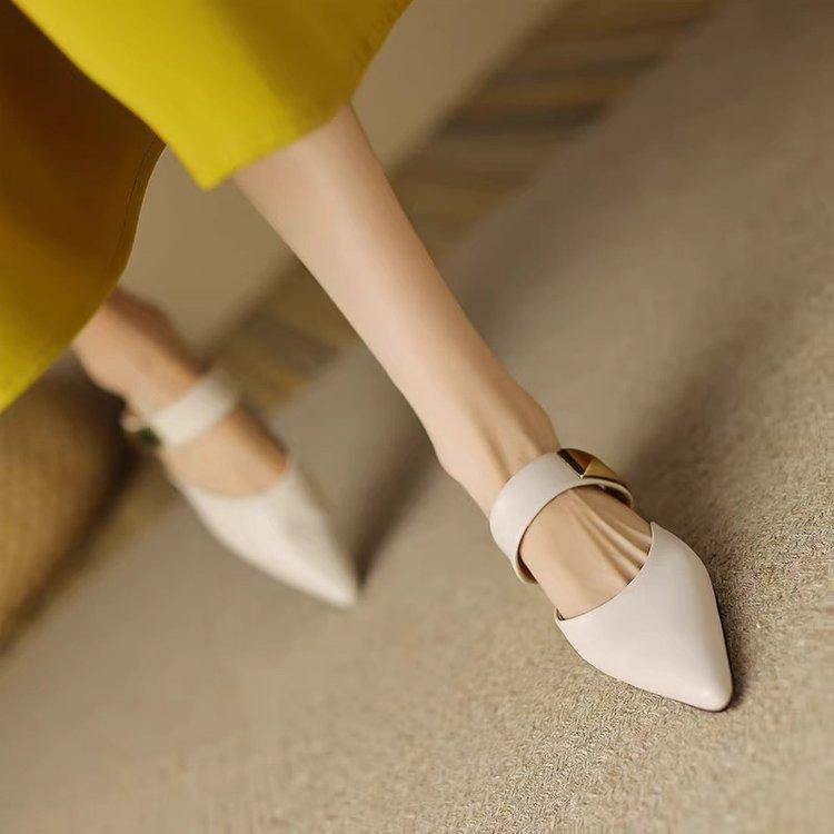 [Ziyan] Baotou Halbschuhe Damen neue Internet-Berühmtheit dicker Absatz Müller Schuhe mit Rock niedriger Absatz spitz einzelne Schuhe Damen Sommer