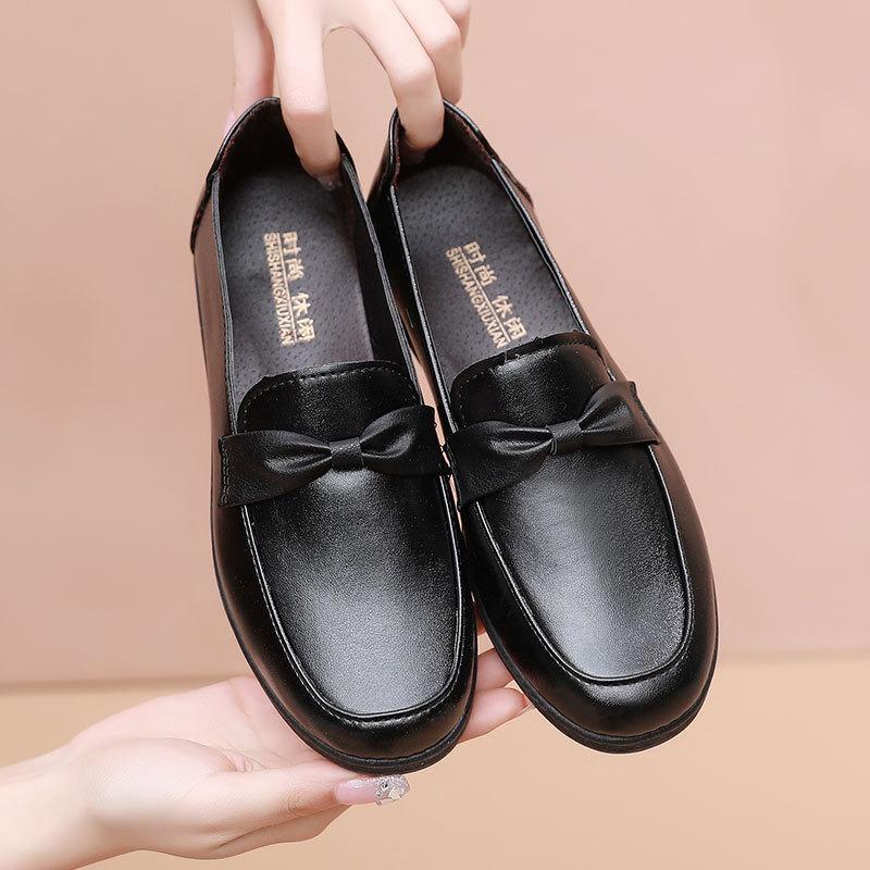 New Shoes, Leather Shoes, Spring and Autumn Soft-soled Non-slip, Middle-aged Women's Single Shoes, Flat-soled Work Shoes, Elderly Shoes