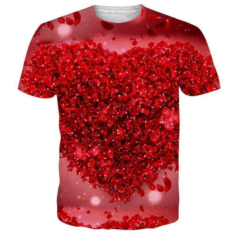 Men's 3D Printed T-Shirt Heart Pattern Printing Short Sleeve O-Neck Pullover Casual Top