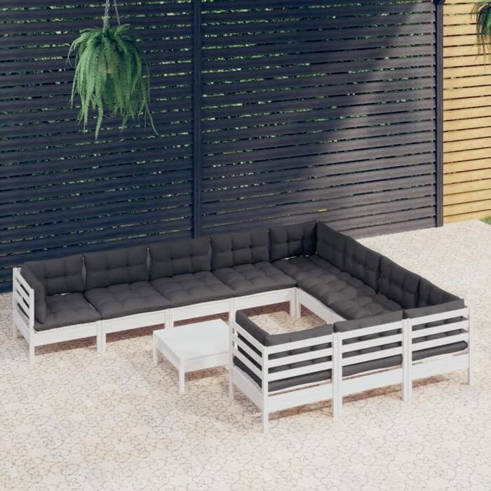 VidaXL Solid Pine Wood Garden Lounge Set 11 Pcs with Cushions Patio Furniture Outdoor Furniture Garden Furniture 3097002