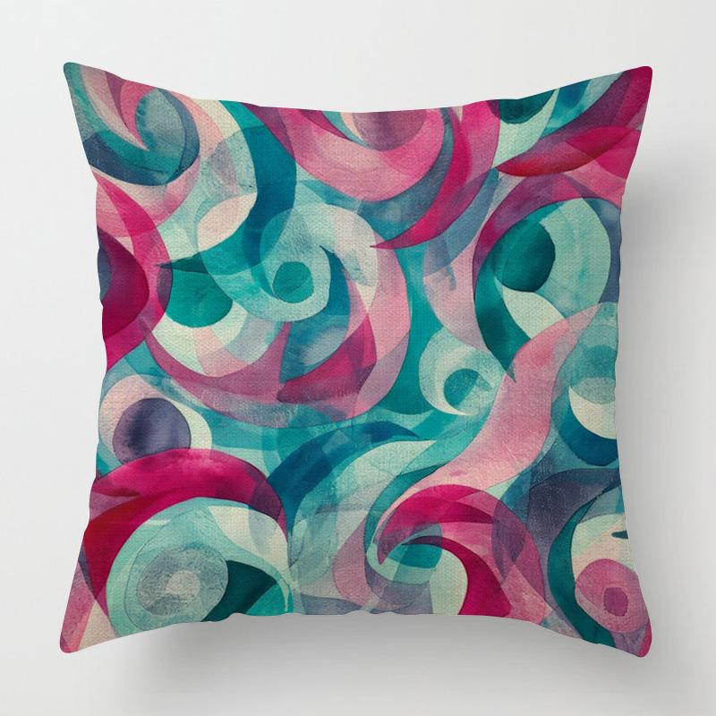 Home Decor Colorful Leaf & Swirl Digital Print Pillow Covers Pattern Cushion Cover Suitable for Sofa Bedroom Car Pillow Cover