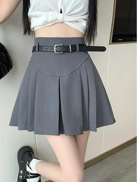 Korean Belted Pleated A-line Skirt - Mini/Midi, Sweet & Spicy Style for All Seasons