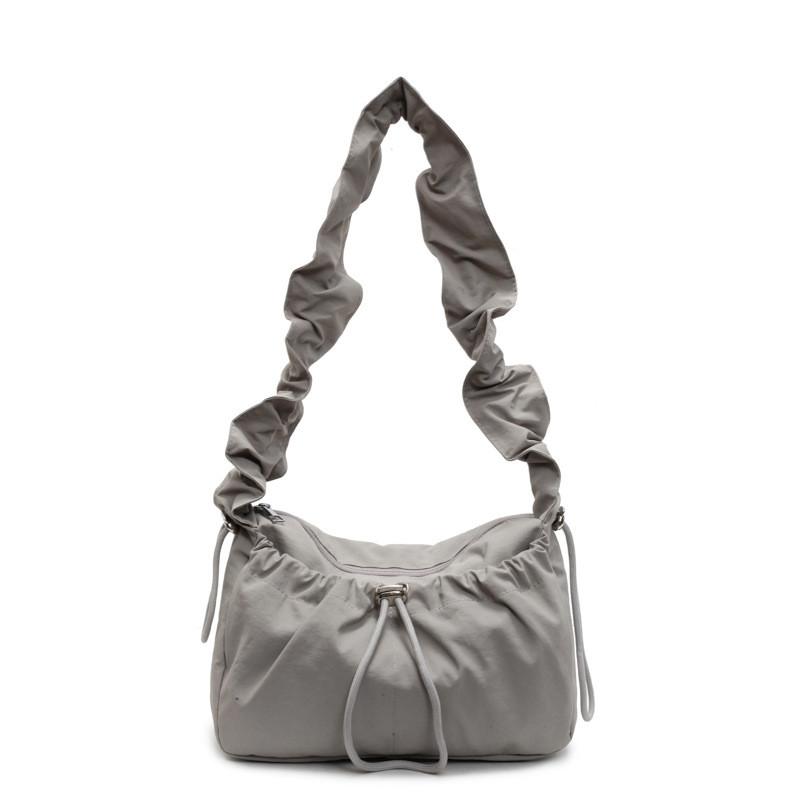 Nylon Shoulder Bag For Women With Drawstring Closure And Wrinkled Design For Daily Casual Wear