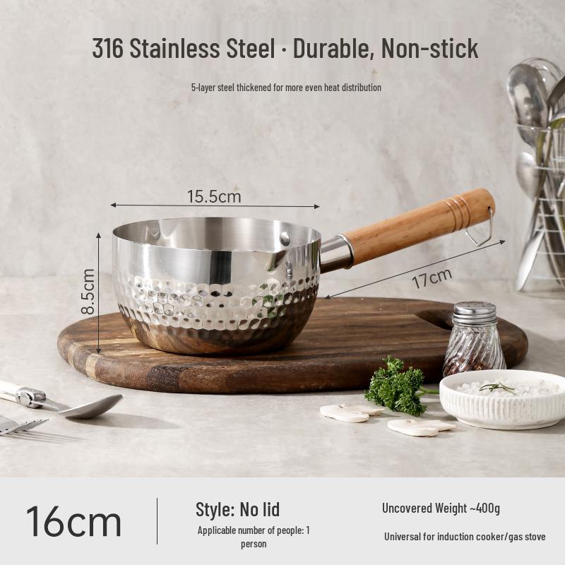 Антипригарная кастрюля Юкихира из нержавеющей стали: Маленькая кастрюля для молока и детского питания, Кастрюля для лапши и супа, Совместима с индукционными плитами. Default