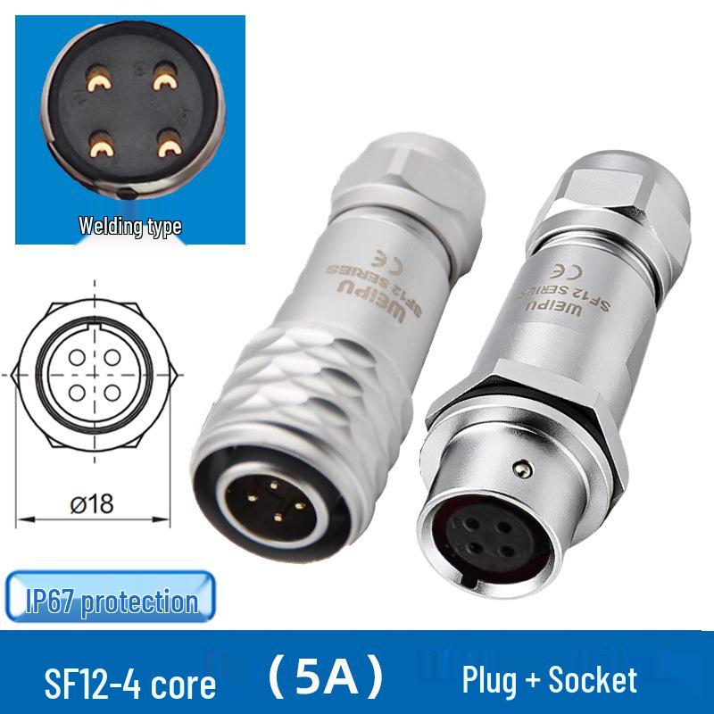 Weipu SF12 Aviation Connector, 2 to 9-Pin Male-Female Straight Pair