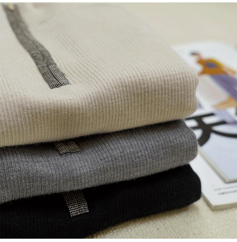 Women's Casual Slim Fit Long Sleeve 100% Wool Half-Zip Sweater for Autumn and Winter
