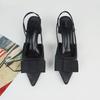 Fashion Black High Heeled Slingback Shoes for Women 2025 Summer Elegant Pointed Toe Butterfly-knot Design Ladies Dress Office Pumps