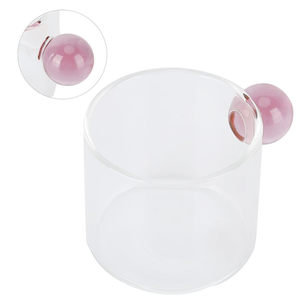 Teacup Glass Mug Transparent Heat Resistant Glass Coffee Cup with Ball Handle 120ml Yellow/Green/Brown/Pink Handle