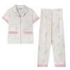 Pajamas Female Cute Sweet Pink Flower Summer Cardigan Short Sleeve Trousers Fashion Versatile Loungewear