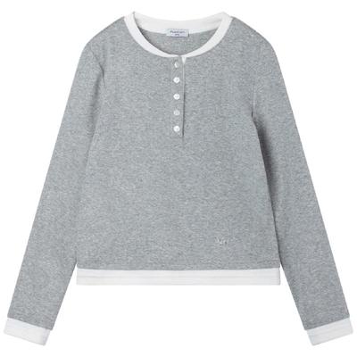 Girls' Lyocell Xinjiang Cotton Faux Two-Piece Henley Button T-Shirt
