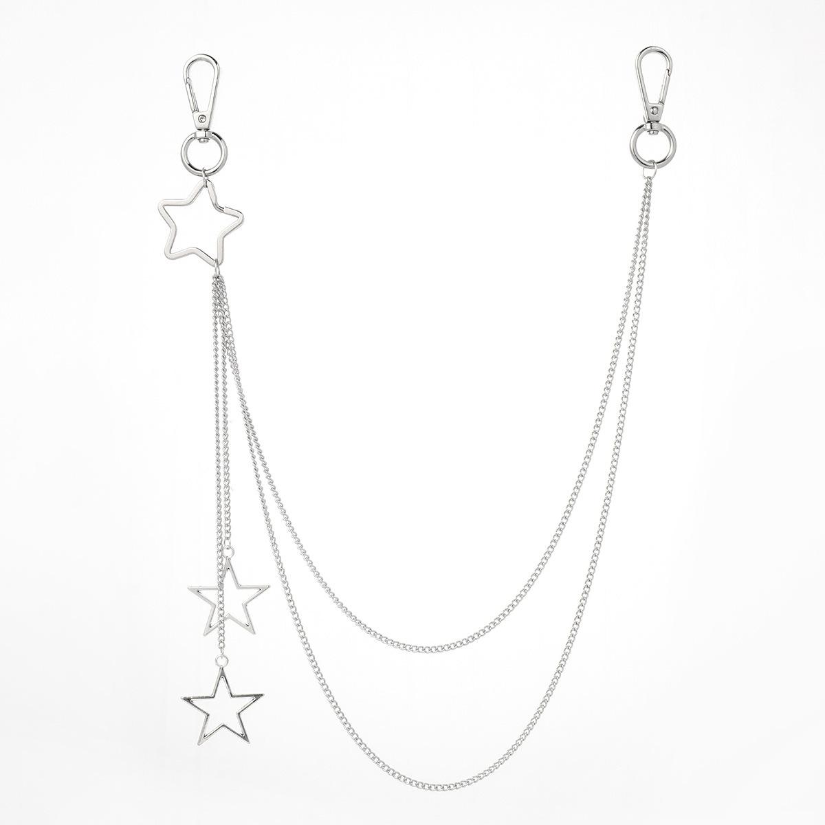 Вирусные тренды Мода Панк Хип-хоп Серебряная Полая Цепь CCB Бисер Звезды Подвеска Поясная Цепь Цепь для Брюк