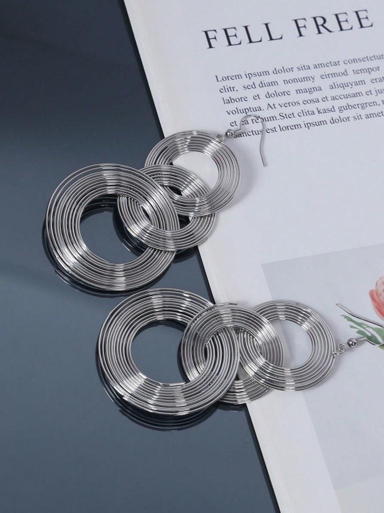 1 Pair Personalized Metal Multi-Layer Circle Hoop Earrings, Exaggerated Vintage Big Circle Long Dangle Earrings for Women