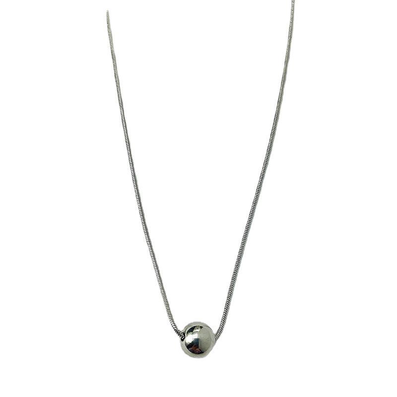 Elegant Titanium Steel Clavicle Chain Necklace with Round Ball Pendant - Fashionable Choker for Versatile Style