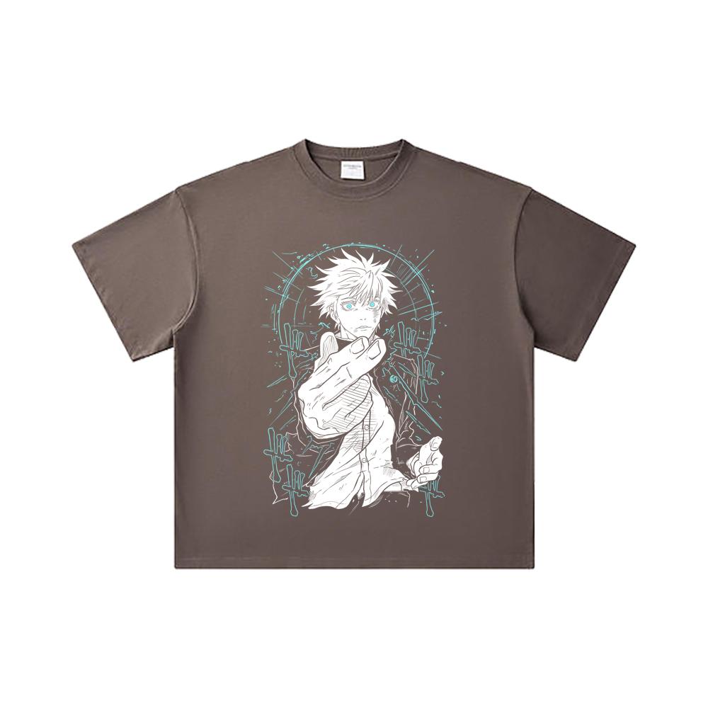 260 GSM Doppelgarn 32er Zählung 100% Baumwolle Jujutsu Kaisen V2 Gojo Druck Unisex Schweres Baumwoll-T-Shirt