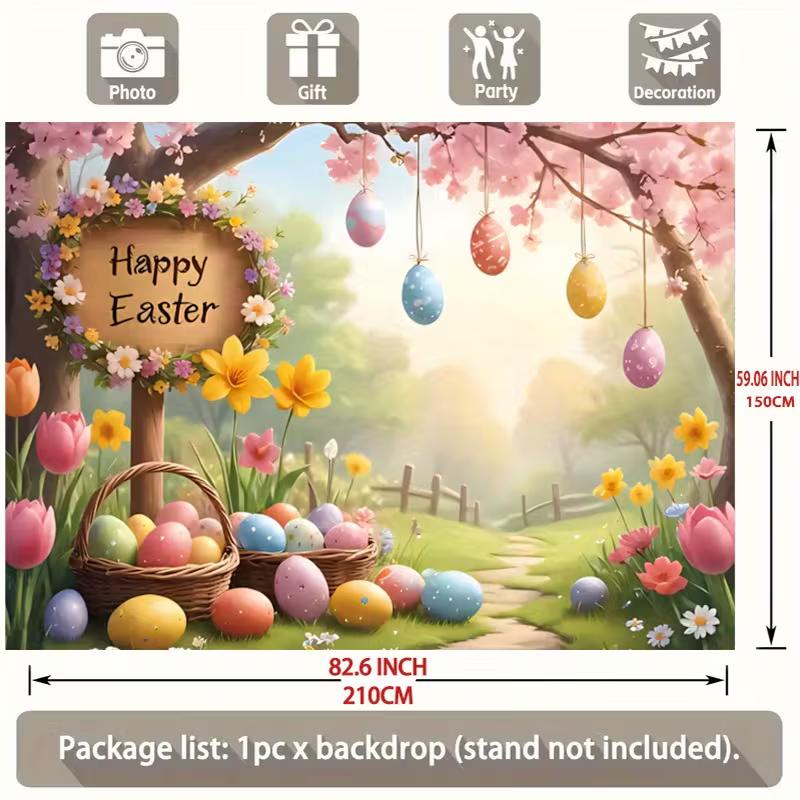 2D Easter Floral Garden Backdrop Cloth 2D Print Colorful Eggs Home Wall Hanging