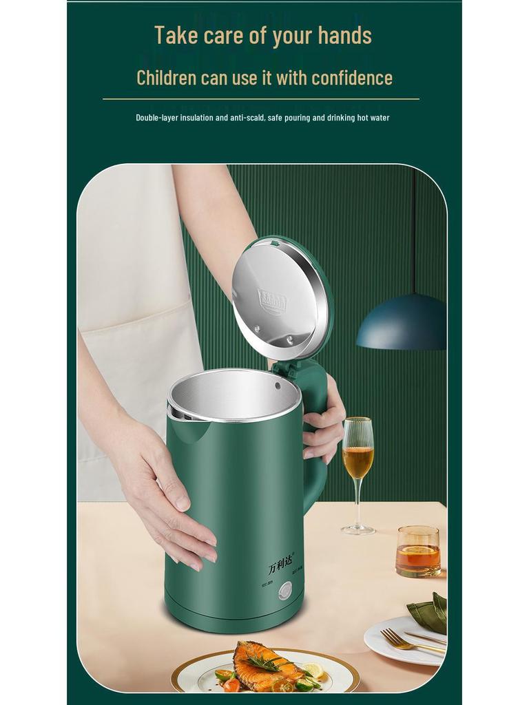 Wanlida Stainless Steel Electric Kettle, Food Grade, Hotel Use, Double Layer, Auto Power Off, Gift-Ready.