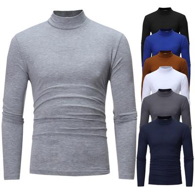 Men's Solid Color Casual Basic High Neck Design Bottom Shirt Long Sleeve T-Shirt Plus Size