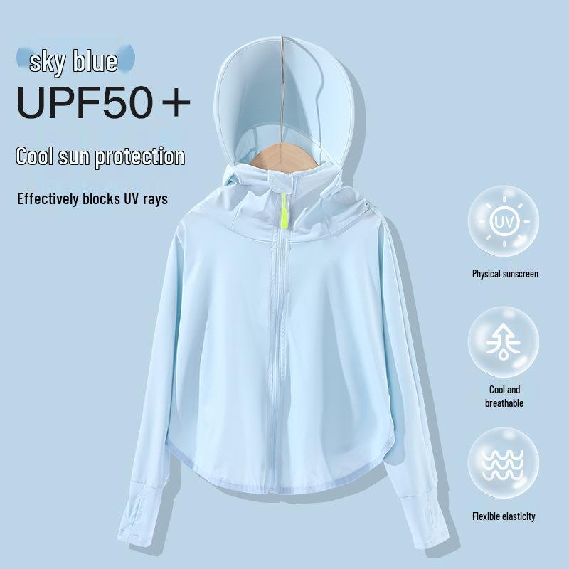 UPF50+ Kids Sun Protection Hooded Summer Jacket - Lightweight, Breathable, Anti-UV, Ice Silk Fabric