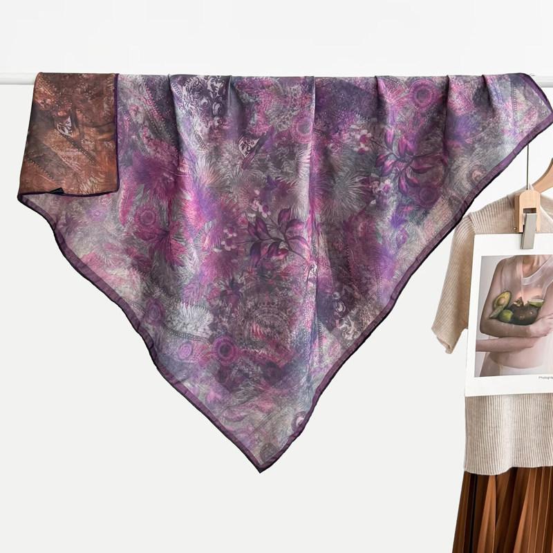 91 Retro Double-sided Velvet Large Square Scarf Women's New Spring and Autumn Foreign Style Fashion Cashew Flower Silk Scarf Neck Scarf Shawl