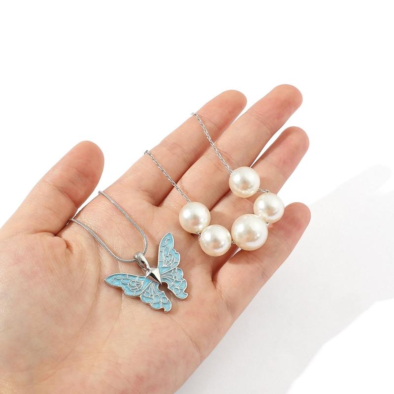 Gold Silver Chain Women for Butterfly Pearl Necklace Double Choker Chains Jewelry Girl Fashion Butterflies Pendant Gift