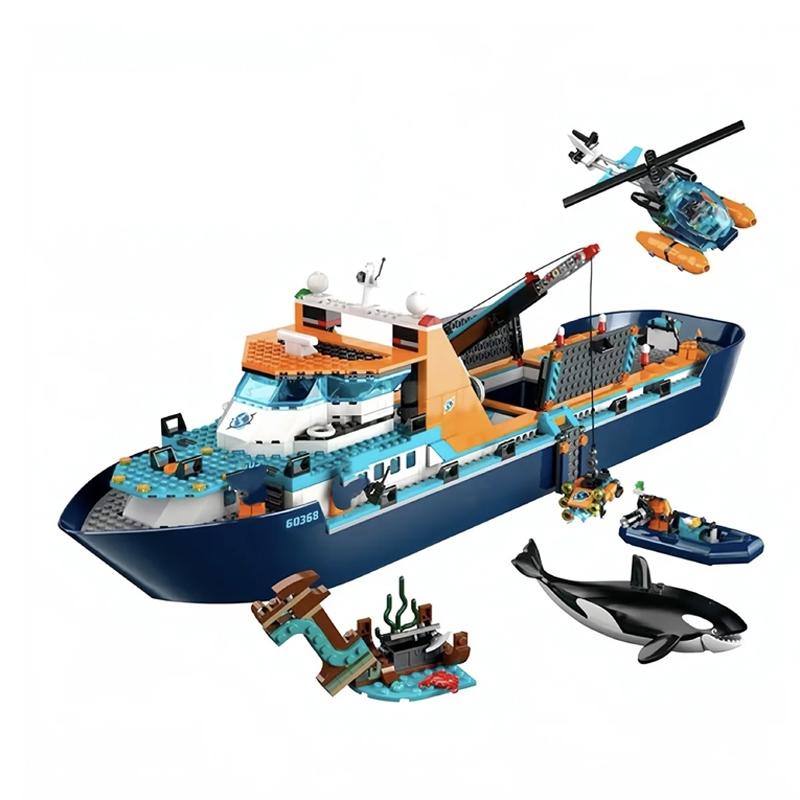 Arctic Explorer Arctic Ship Building Block Toys Floatable Boat Helicopter Sub Orca Bricks Gifts for Kids