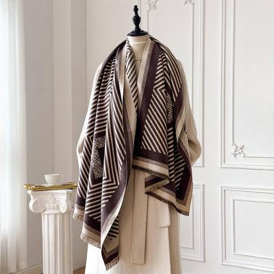 New Luxury Women'S Winter Warmer Two-Sided Geometry Imitation Pashmina Scarf - Female Thick Blanket Wraps Shawls Foulard