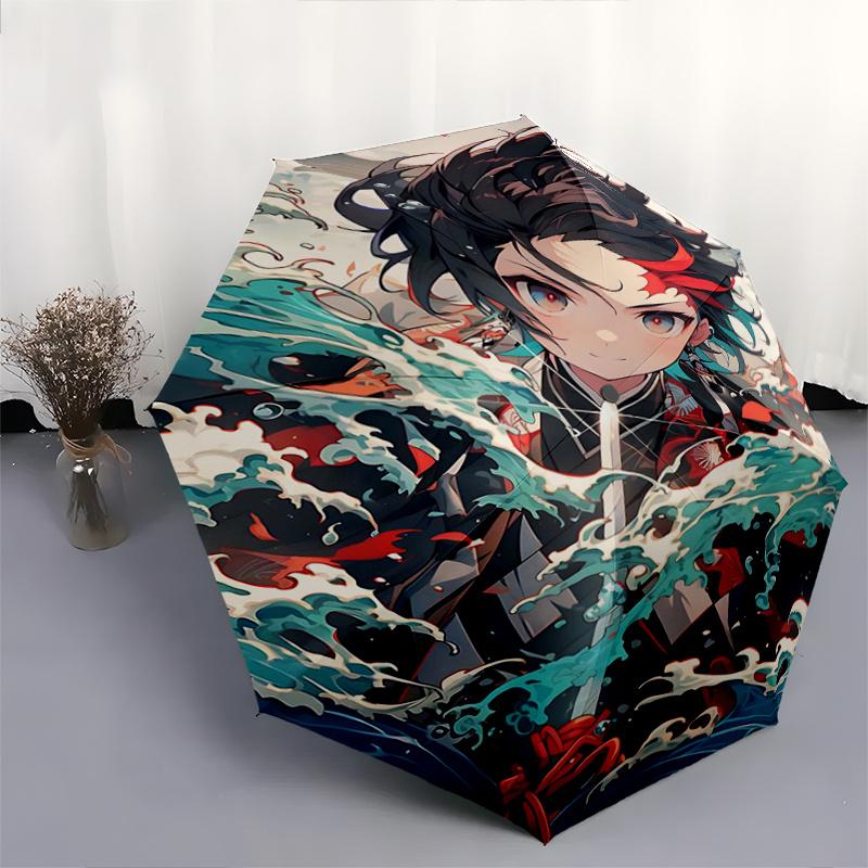 1pc Ocean's Fury Kamado Tanjirou Automatic Opening and Closing Cartoon Umbrella - Small Umbrella Suitable for Various Occasions G066