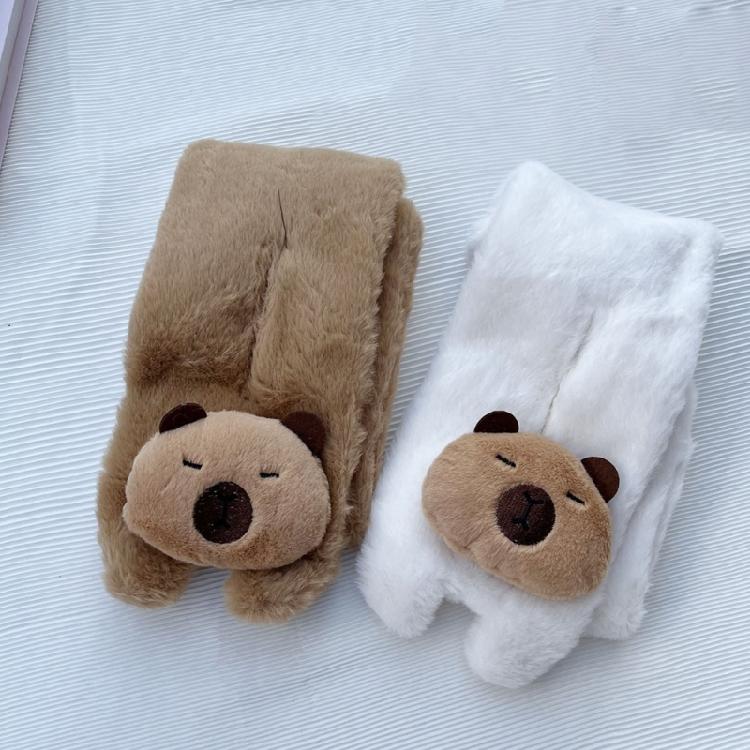 Capybara Cartoon Plush Scarf and Gloves 2in1 Set for Adult Student Fashionable Warmth Hand Warmer Mittens Neck Gaiter