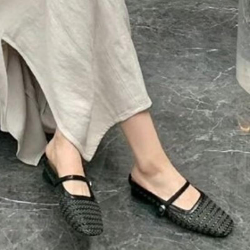 Fashionable Slippers, Women's Hollow Toe Half-slippers, 2025 Summer New Square-toed Low-heel Comfortable Women's Shoes