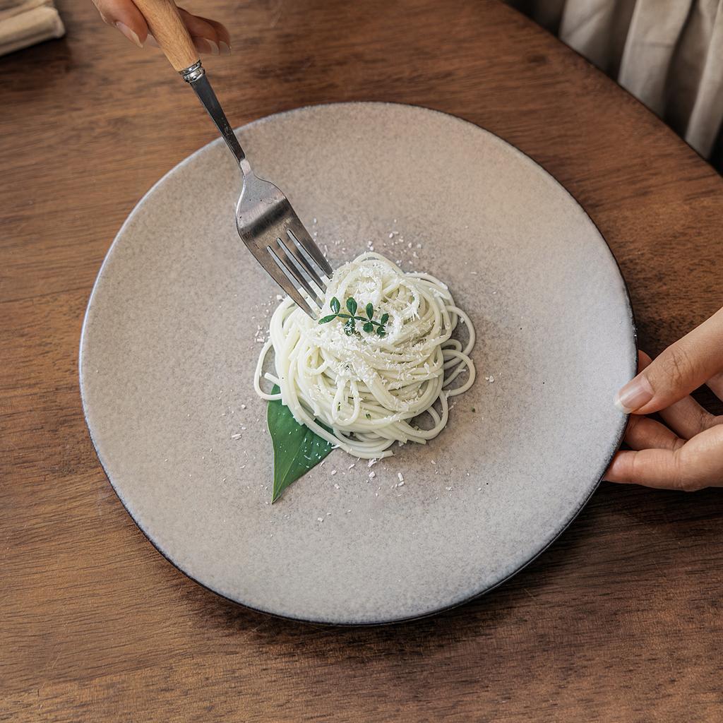 Plate Retro Matte Ceramic Plate Household Japanese Pasta Plate Steak Plate Tableware Plate Round Vegetable Plate