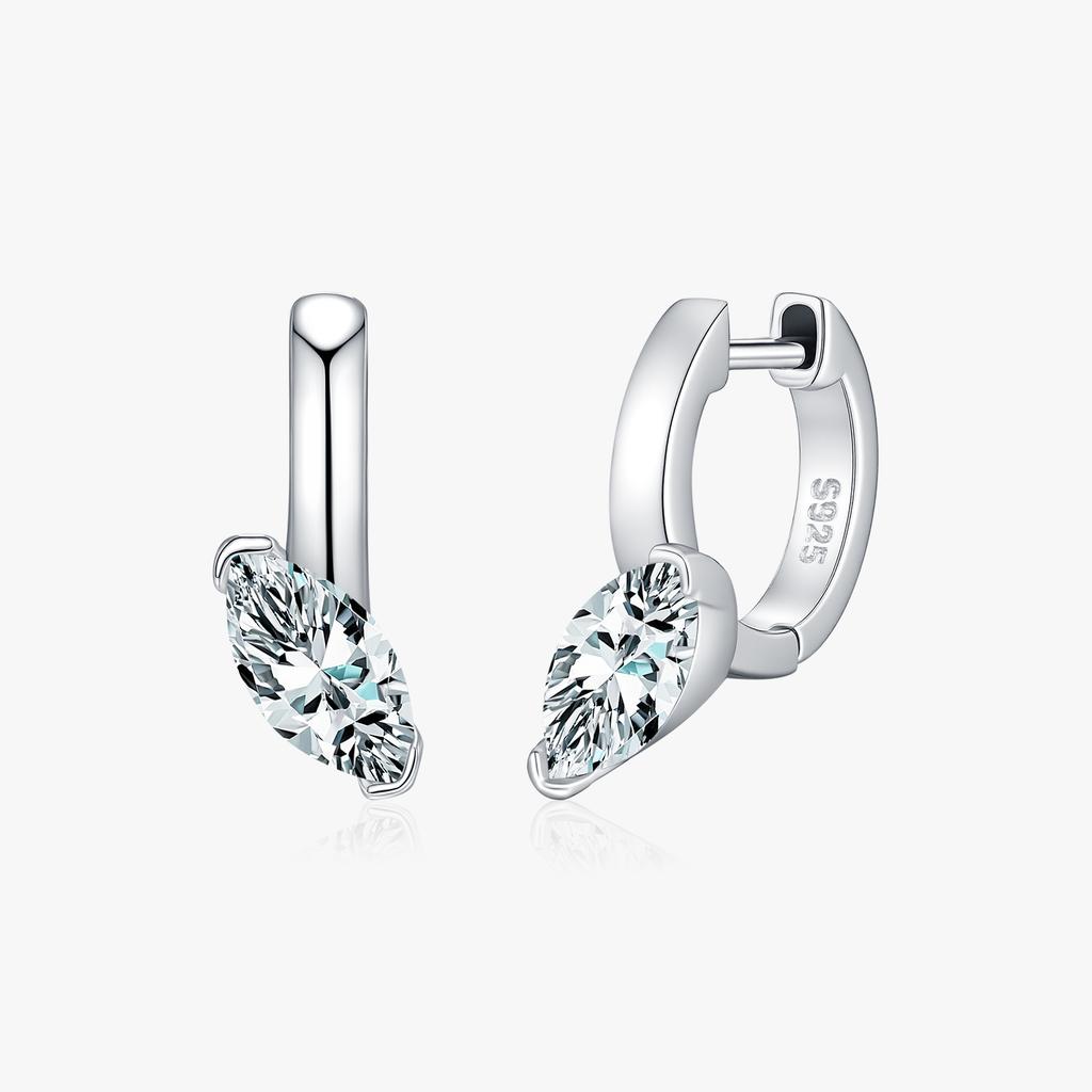 925 Sterling Silver 1CT Marquise Cut Moissanite Ear Buckle Sparkling Neutral Hoop Earrings for Women Fine Jewelry