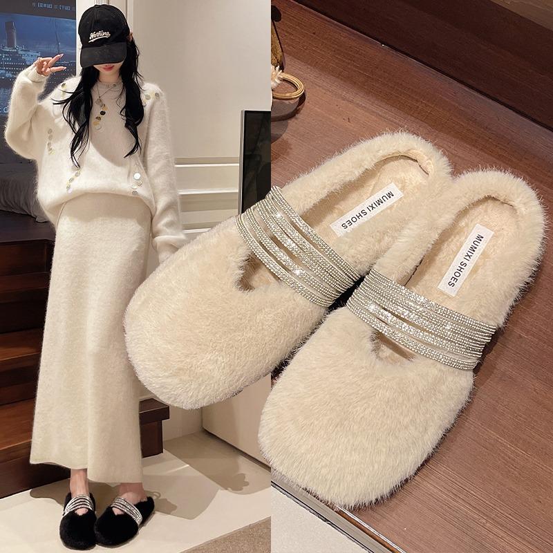 2025 NEW Women's Fashionable Warm and Lightweight Fleece-Lined Soft Warm Cotton Shoes Winter Flat Bottom Shoes Simple Style