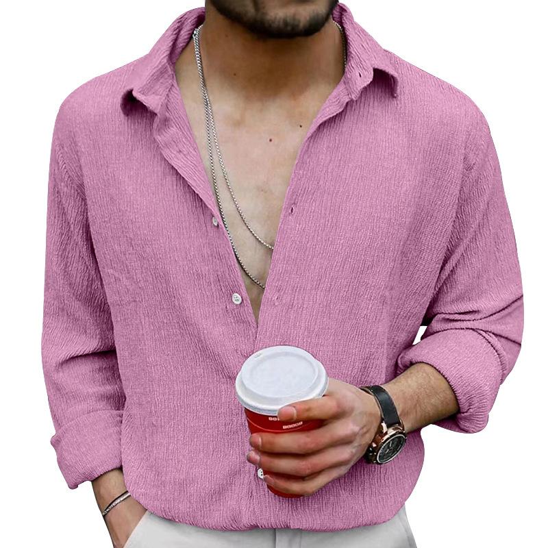 Spring and Autumn New Men's Long-sleeved Shirt Solid Color Casual Lapel Shirt Men
