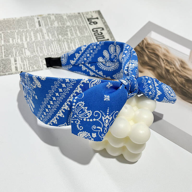 Boho Bow Print Headbands for Women Wide Brimmed Hairbands Vintage Elegant Hair Hoop Cross Knot Headwear Girls Hair Accessories