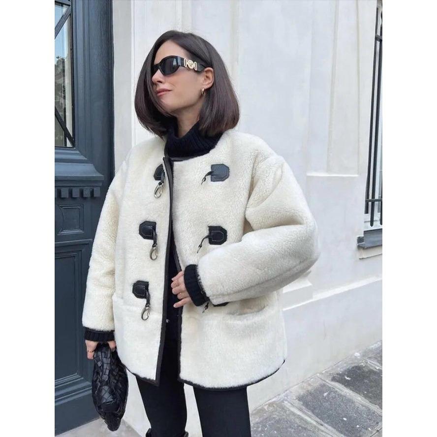 Fur Winter Thick Jackets For Women Elegant Long Sleeve Single Button Female Coat Flecce O-neck Casual Lady Panelled Overcoat
