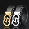 Men's Automatic Buckle Belt, Faux Cowhide Lychee Pattern, 4.0, Business Casual Style for All Ages.