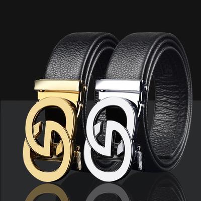 Men's Automatic Buckle Belt, Faux Cowhide Lychee Pattern, 4.0, Business Casual Style for All Ages.