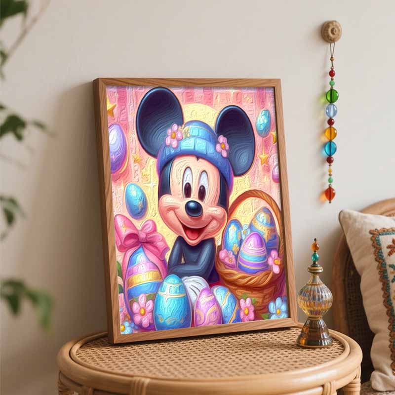 Disney Easter Mickey Oil Paint Hand Painting Kit Decoration Classic Style Home Decor, Vibrant Colorful Floral Eggs Festive Celebration Arts