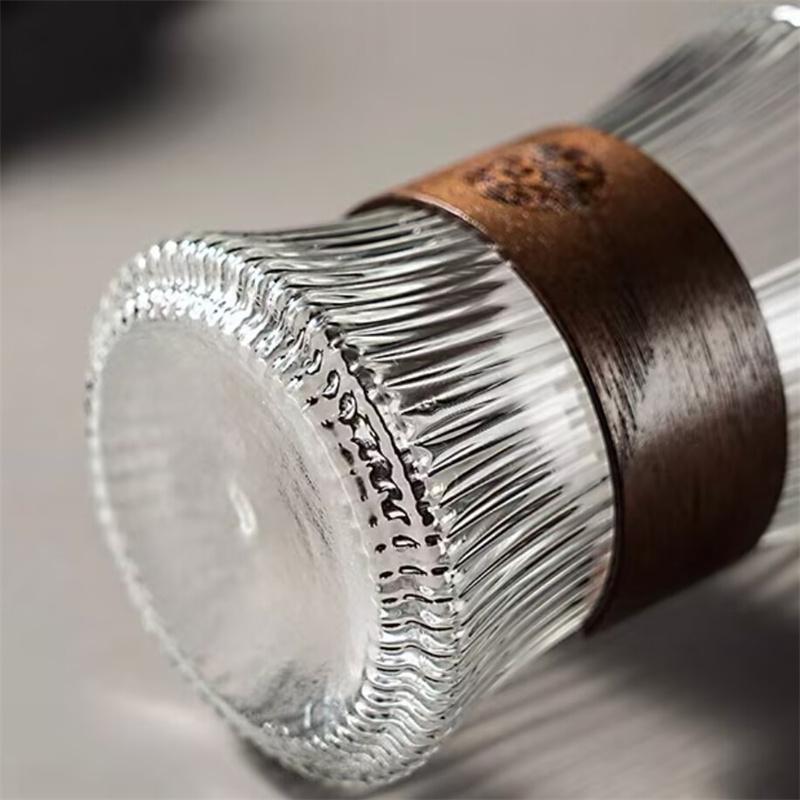 260ml Vertical Stripe Heat-resistant Glass Coffee Mug Walnut Cup Sleeve Glass Cup Coffeeware Beautiful Tea Mugs