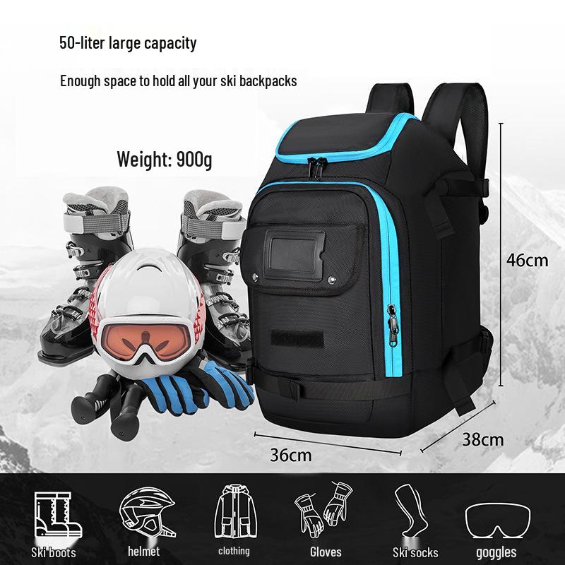 Multifunctional Ski Backpack: Double Shoulder, Ski Boot & Helmet Storage, Wet/Dry Separation