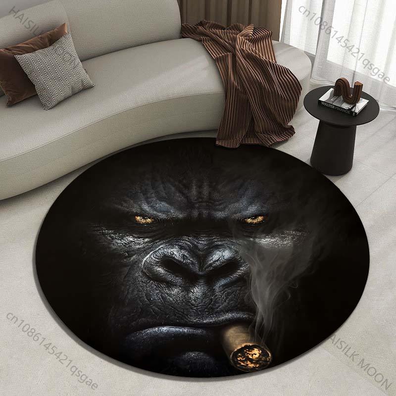 Multiple sizes The Art of Gorilla Smoking Print Round Carpet Living Room Bedroom Table Chair Sofa Decorative Carpet Luxury gifts
