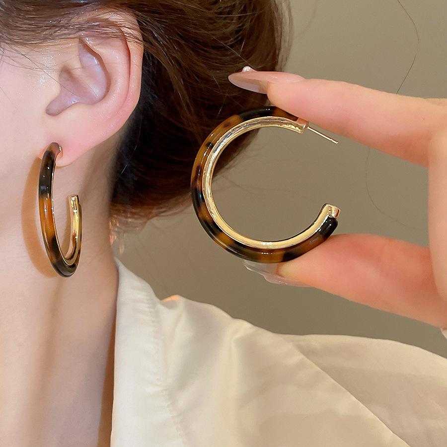 Silbernadel Leopard Harz Geo Runde Ohrringe, Retro Myer Stil, Nischen Design für Frauen