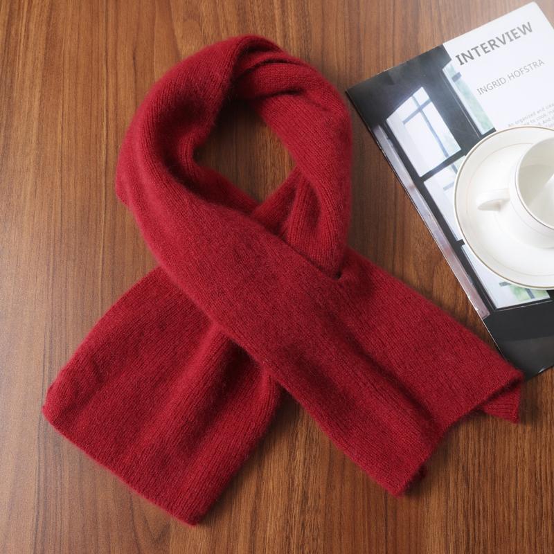 Knitted 100% Wool Cross-Perforated Scarf For Women Winter Soft Solid Fashion Neck Warmer Elegant All Match Decoration Scarves