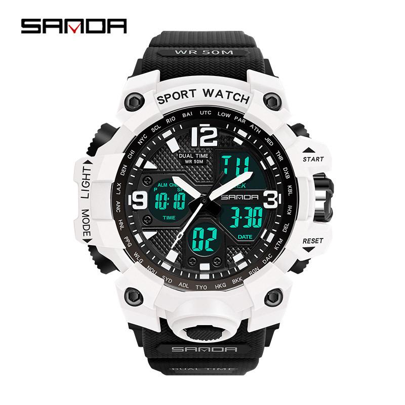 SANDA Women's Trendy LED Dual Display Waterproof Watch with Hourly Chime